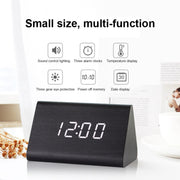 Mute Luminous Electronic Clock Wooden Sound Control Small Triangle Alarm Clock White Wood White Light