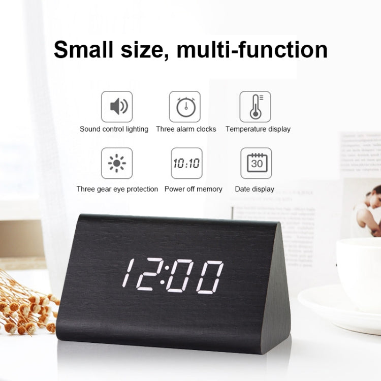 Mute Luminous Electronic Clock Wooden Sound Control Small Triangle Alarm Clock White Wood White Light