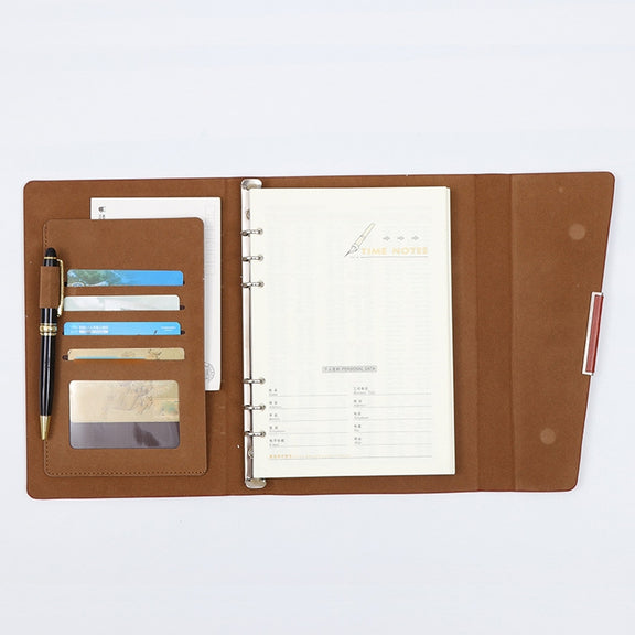 Business Notebook Imitation Leather PU Tri-Fold Loose-Leaf Notepad, Specification: A5(Black)