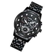 FNGEEN 4088 Men Hollow Quartz Watch Student Water-resistant Luminous Watch(Black Steel Black Surface White Nails)