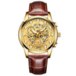 FNGEEN 4088 Men Hollow Quartz Watch Student Waterproof Luminous Watch(Brown Leather Full Golden Surface) - free shipping - PMC TechLife - Order now!