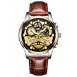FNGEEN 4088 Men Hollow Quartz Watch Student Waterproof Luminous Watch(Brown Leather Gold Black Surface) - free shipping - PMC TechLife - Order now!