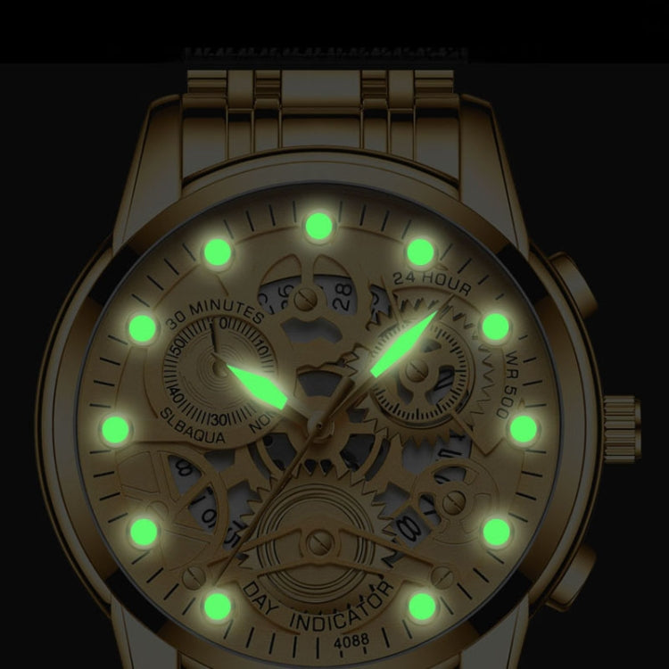 FNGEEN 4088 Men Hollow Quartz Watch Student Water-resistant Luminous Watch(White Steel Black Surface)