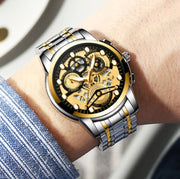 FNGEEN 4088 Men Hollow Quartz Watch Student Water-resistant Luminous Watch(White Steel White Surface)