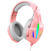 ERXUNG J5 Head-Mounted Gaming Headset Wire-Controlled Desktop Computer Gaming With Microphone  Luminous Headset(Pink)