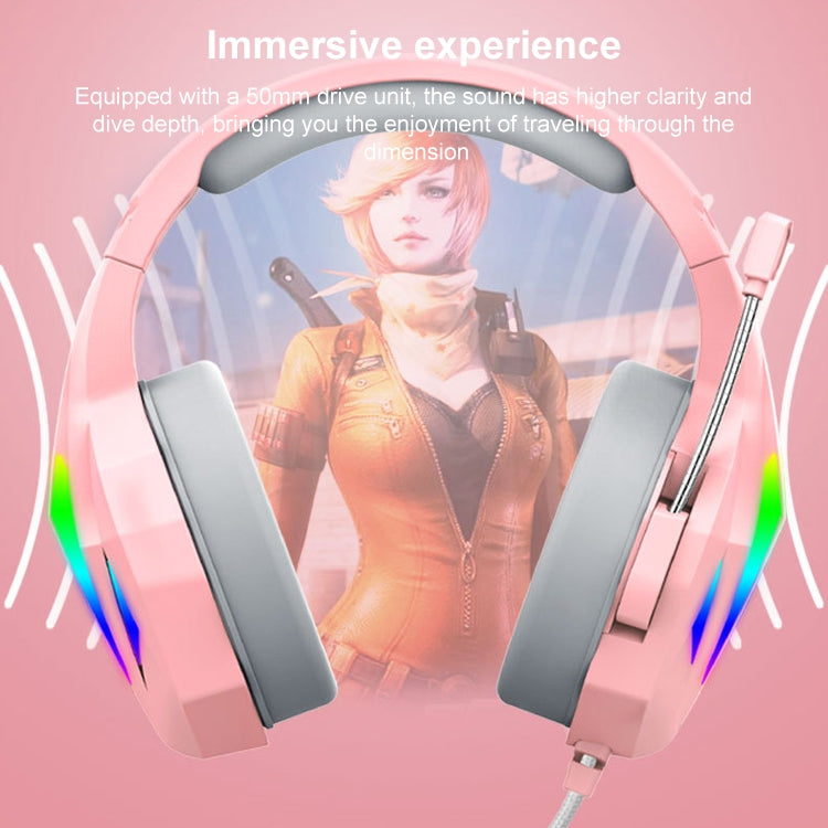 ERXUNG J5 Head-Mounted Gaming Headset Wire-Controlled Desktop Computer Gaming With Microphone  Luminous Headset(Pink)