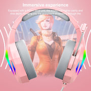 ERXUNG J5 Head-Mounted Gaming Headset Wire-Controlled Desktop Computer Gaming With Microphone  Luminous Headset(Pink)