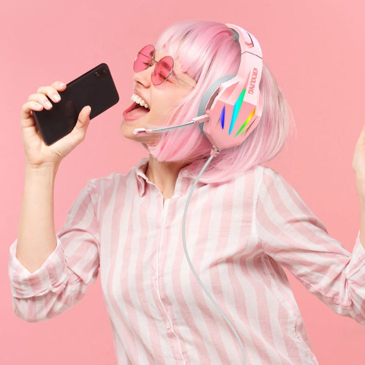 ERXUNG J5 Head-Mounted Gaming Headset Wire-Controlled Desktop Computer Gaming With Microphone  Luminous Headset(Pink)