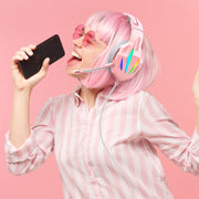 ERXUNG J5 Head-Mounted Gaming Headset Wire-Controlled Desktop Computer Gaming With Microphone  Luminous Headset(Pink)