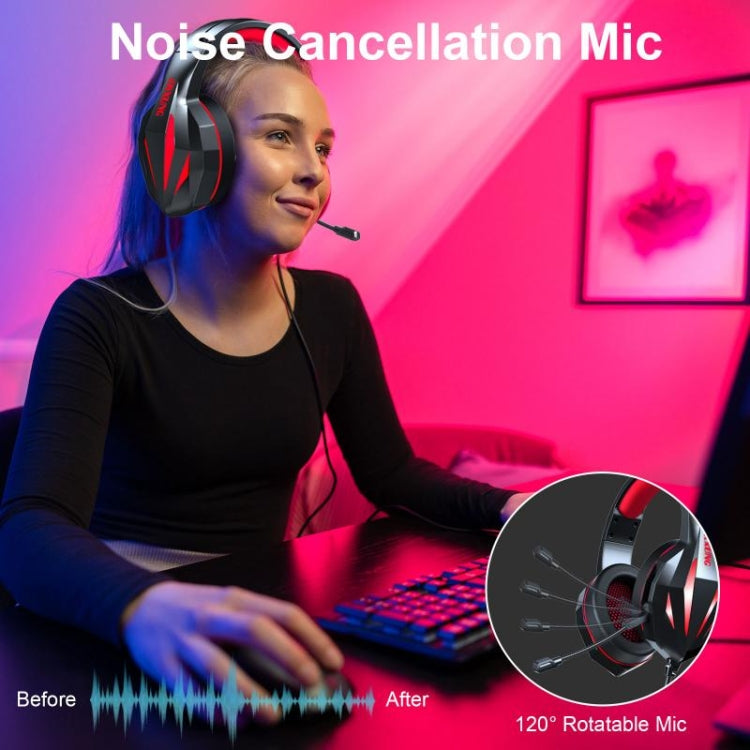 ERXUNG J5 Head-Mounted Gaming Headset Wire-Controlled Desktop Computer Gaming With Microphone  Luminous Headset(Pink)