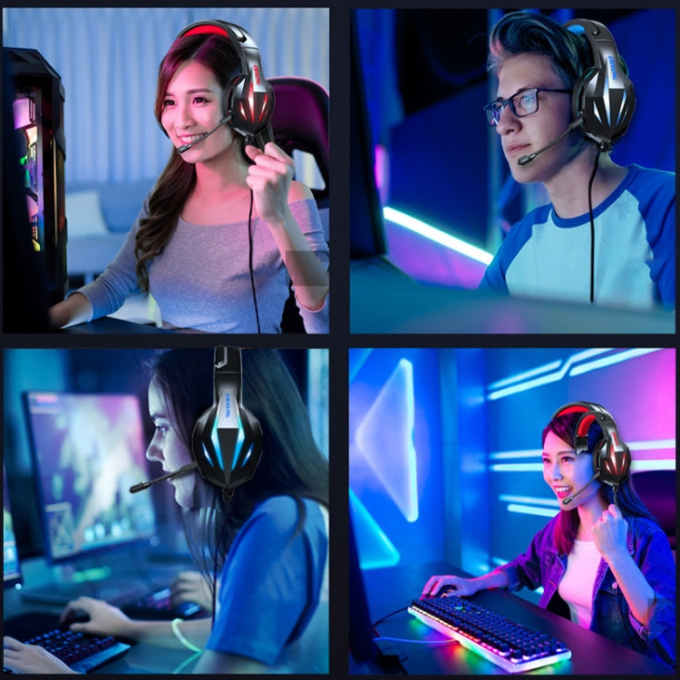 ERXUNG J5 Head-Mounted Gaming Headset Wire-Controlled Desktop Computer Gaming With Microphone  Luminous Headset(Pink)