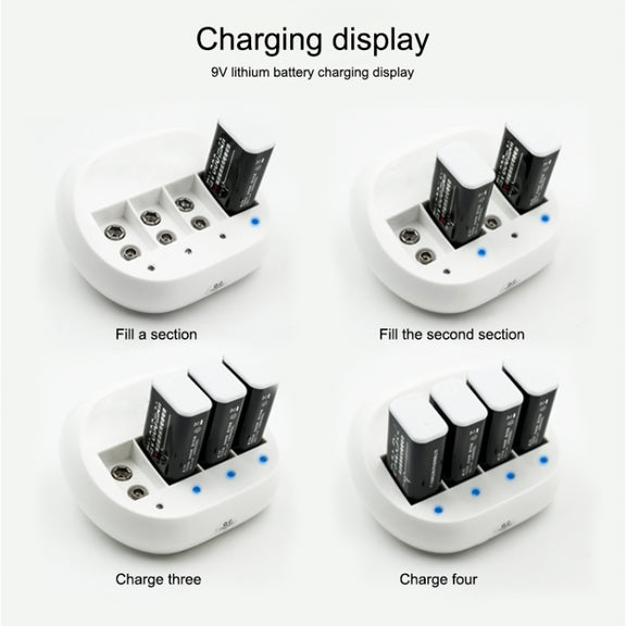 Four-Slot 9V Lithium Battery Charger For Multimeter Microphone Remote Control Battery Charger, US Plug