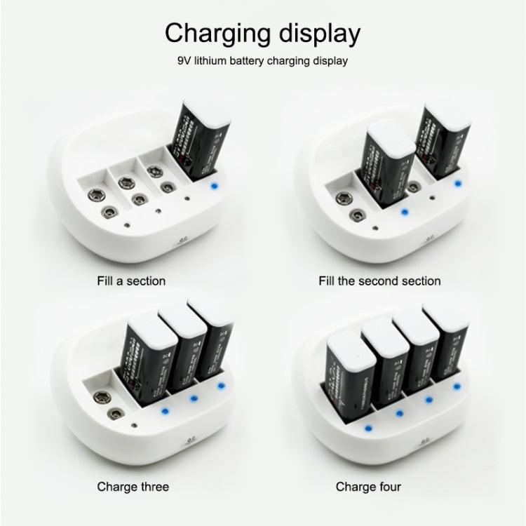 Four-Slot 9V Lithium Battery Charger For Multimeter Microphone Remote Control Battery Charger, US Plug