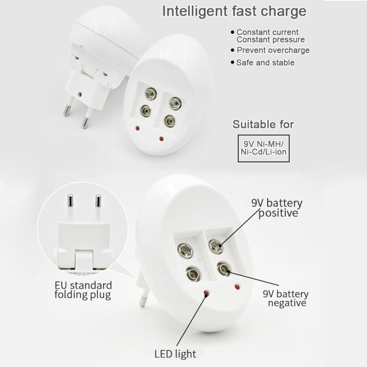 9V L-ion Rechargeable Battery 6F22 9V Lithium Batteries Charger(EU Plug)