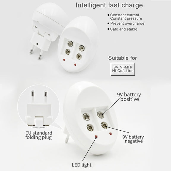 9V L-ion Rechargeable Battery 6F22 9V Lithium Batteries Charger(EU Plug)