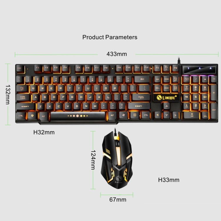 LIMEIDE GTX300 1600DPI 104 Keys USB Rainbow Suspended Backlight Wired Luminous Keyboard and Mouse Set, Cable Length: 1.4m(Black)