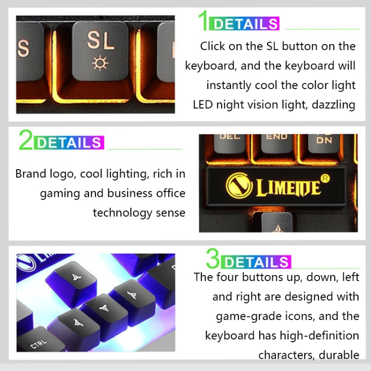 LIMEIDE GTX300 1600DPI 104 Keys USB Rainbow Suspended Backlight Wired Luminous Keyboard and Mouse Set, Cable Length: 1.4m(White)