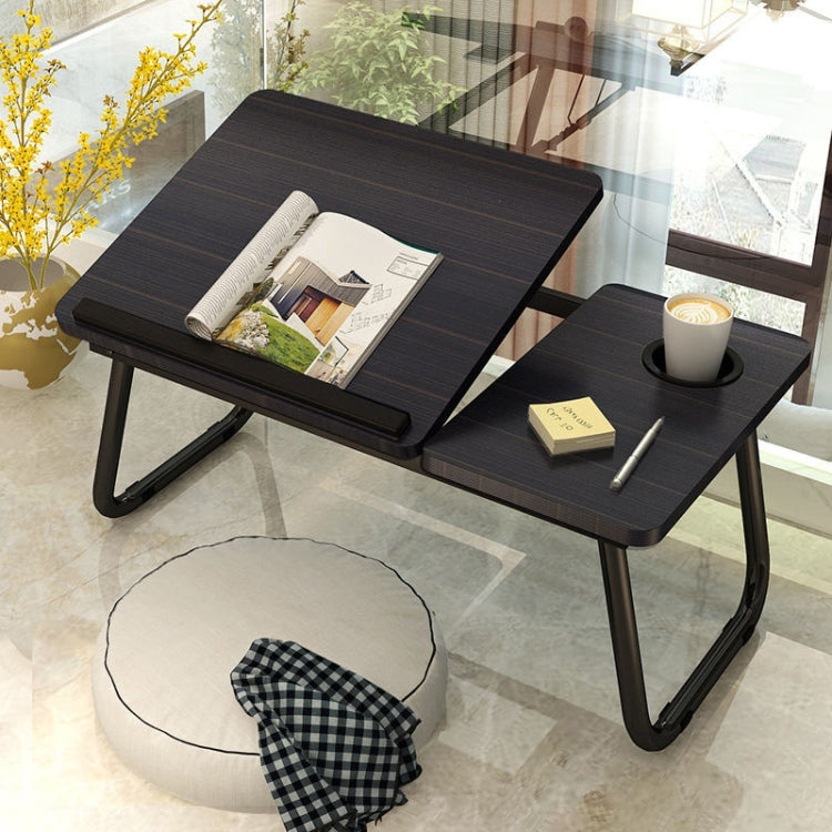 Bed Four-Speed Lifting Table Folding Laptop Desk  Adjustable Dormitory Lazy Table with Cup Holder, Size: 55x32x25cm(Black Gold Wire)