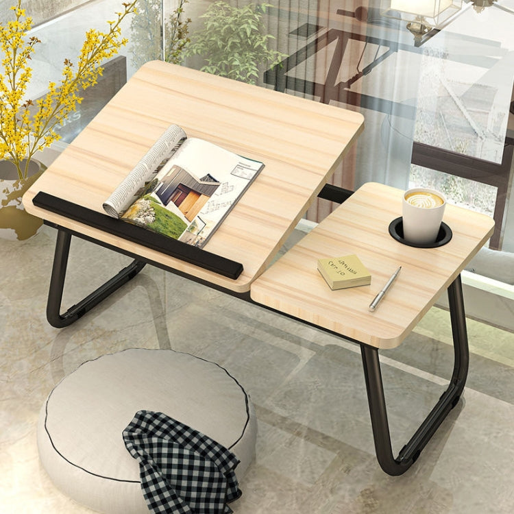 Bed Four-Speed Lifting Table Folding Laptop Desk  Adjustable Dormitory Lazy Table with Cup Holder, Size: 55x32x25cm(White Maple)