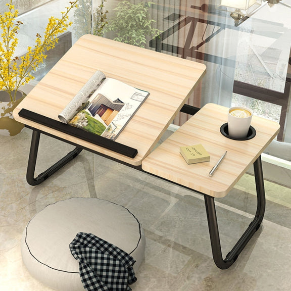 Bed Four-Speed Lifting Table Folding Laptop Desk  Adjustable Dormitory Lazy Table with Cup Holder, Size: 55x32x25cm(White Maple)