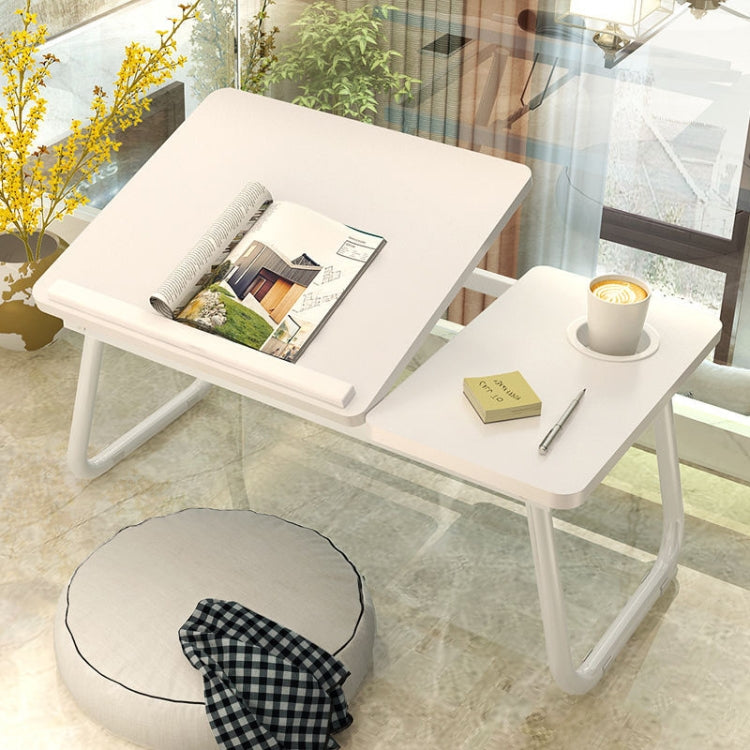 Bed Four-Speed Lifting Table Folding Laptop Desk  Adjustable Dormitory Lazy Table with Cup Holder, Size: 55x32x25cm(Aurora White)