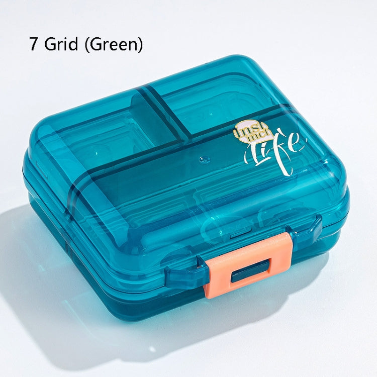 Mizi Small Pill Box Portable Dispensing Medicines Boxes, Colour: 7 Grid (Green)