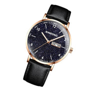 BINBOND B3820 Men Simple Luminous Quartz Watch Student Trendstarry Starry Sky Pattern Watch(Black Leather Rose Shell Rose Nails)