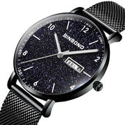 BINBOND B3820 Men Simple Luminous Quartz Watch Student Trendstarry Starry Sky Pattern Watch(Black Mash Rose Shell Rose Gold Nails)