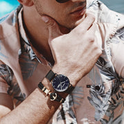BINBOND B3820 Men Simple Luminous Quartz Watch Student Trendstarry Starry Sky Pattern Watch(Black Mash Rose Shell Rose Gold Nails)