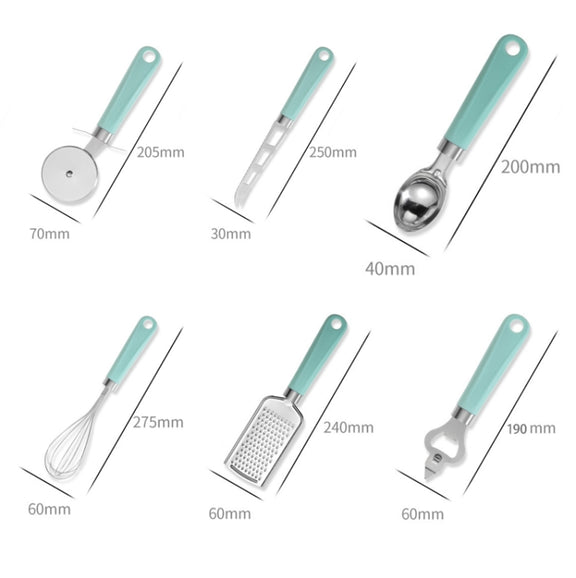 9 in 1 Plastic Handle Stainless Steel Kitchen Utensils Household Gadget Set(Black)