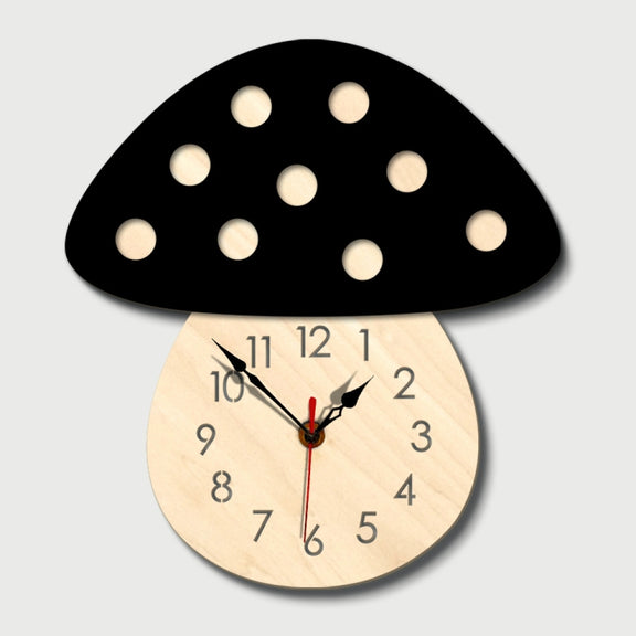 Kindergarten Cartoon Mute Wall Clock Creative Children Colorful Mushroom Decorative Clock(Black)