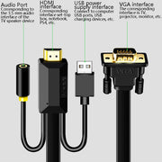 1m JH HV10 1080P HDMI to VGA Cable Projector TV Box Computer Notebook Industrial Display Adapter Cable