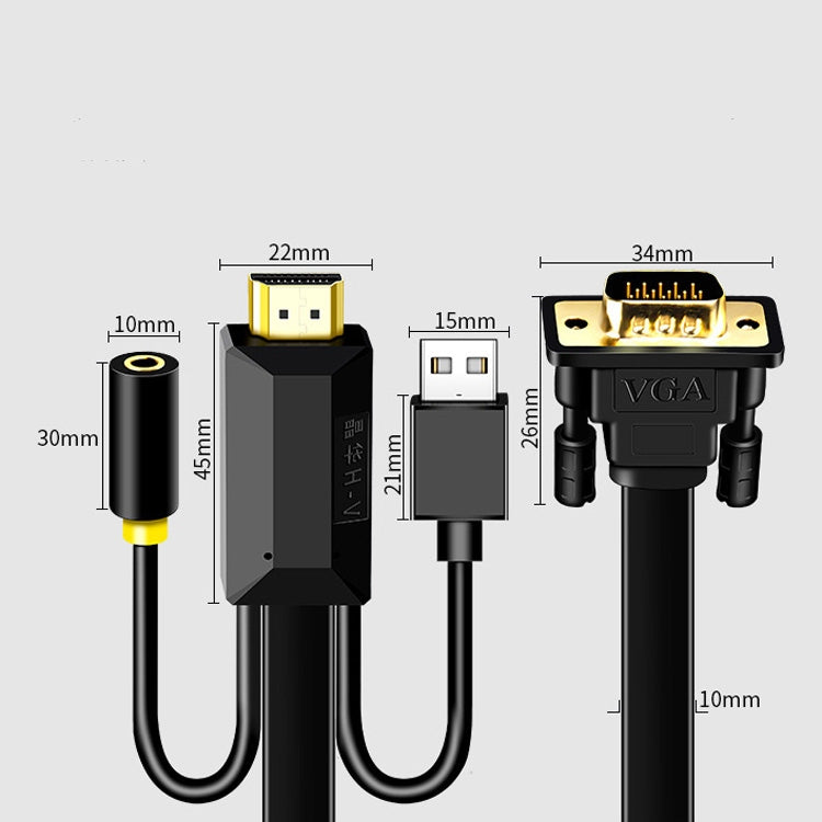 2m JH HV10 1080P HDMI to VGA Cable Projector TV Box Computer Notebook Industrial Display Adapter Cable