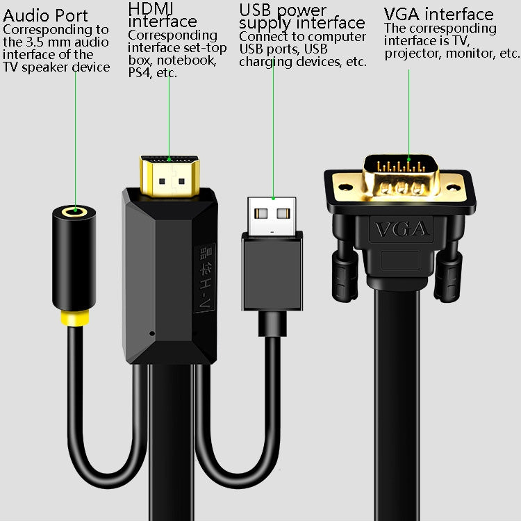2m JH HV10 1080P HDMI to VGA Cable Projector TV Box Computer Notebook Industrial Display Adapter Cable