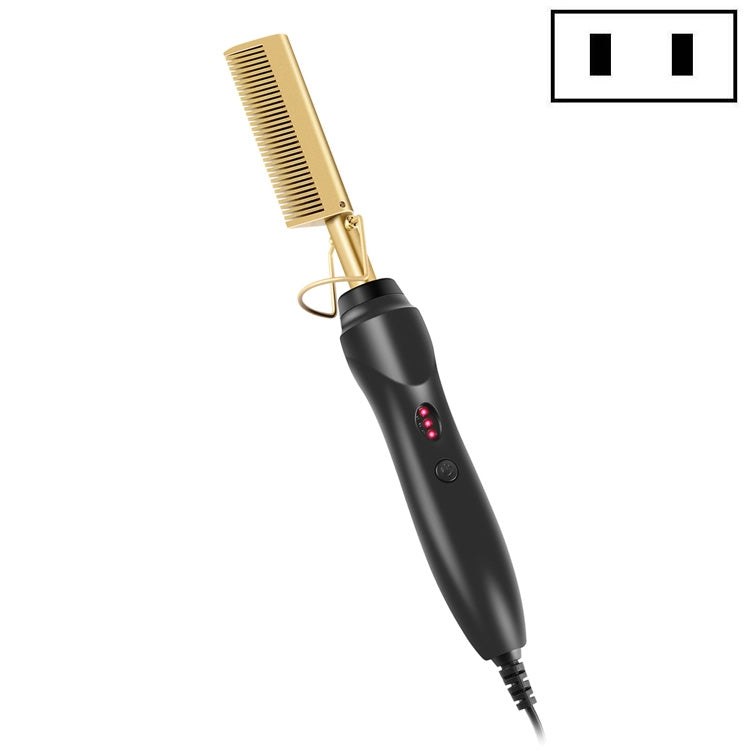 Multifunctional Comb Dry And Wet Dual-Use Curly Hair Straightening Stick Electric Perm Comb US Plug(Golden)