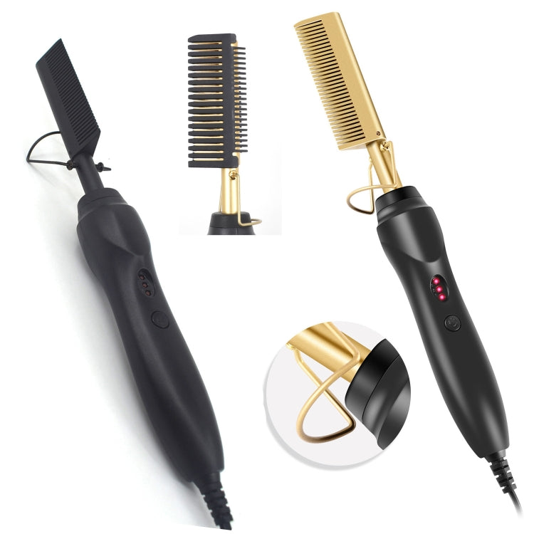 Multifunctional Comb Dry And Wet Dual-Use Curly Hair Straightening Stick Electric Perm Comb EU Plug(Black)