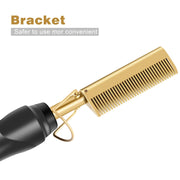 Multifunctional Comb Dry And Wet Dual-Use Curly Hair Straightening Stick Electric Perm Comb EU Plug(Golden)