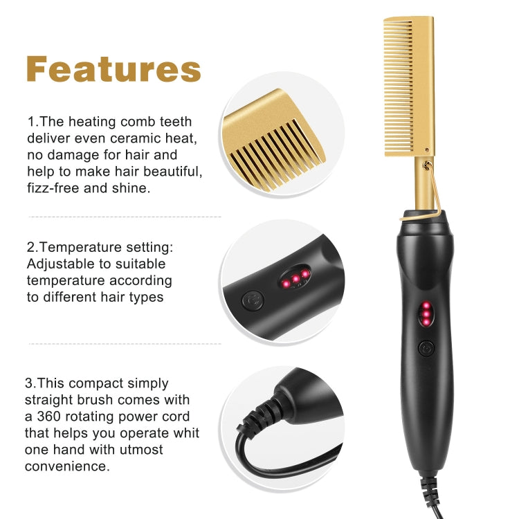 Multifunctional Comb Dry And Wet Dual-Use Curly Hair Straightening Stick Electric Perm Comb EU Plug(Golden)