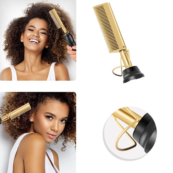 Multifunctional Comb Dry And Wet Dual-Use Curly Hair Straightening Stick Electric Perm Comb EU Plug(Black)