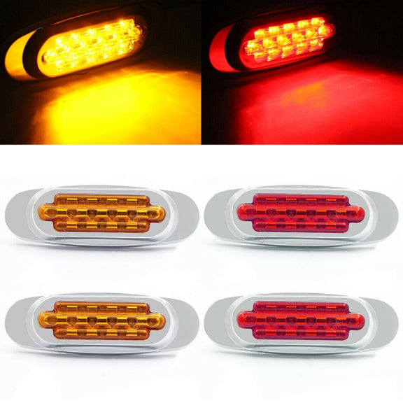 12-24V 16 LEDs Electroplating Side Lights Side Tail Lights Cargo Truck Modification Light, Colour: Yellow (2 Lines Always Bright)