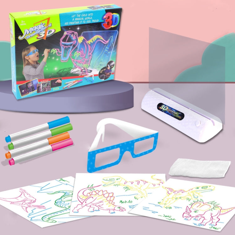 3D Fluorescent Drawing Board Magic Luminous Three-Dimensional Writing Board Graffiti Board Lighting Puzzle Children Drawing Board,Style: Medium Drawing Board (Dinosaur Version)