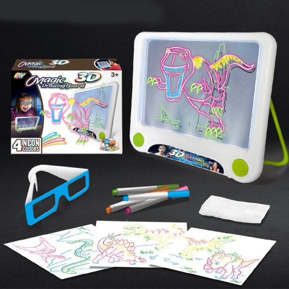 3D Fluorescent Drawing Board Magic Luminous Three-Dimensional Writing Board Graffiti Board Lighting Puzzle Children Drawing Board,Style: Drawing Screen (Dinosaur Version)