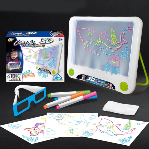 3D Fluorescent Drawing Board Magic Luminous Three-Dimensional Writing Board Graffiti Board Lighting Puzzle Children Drawing Board,Style:  Drawing Screen (Ocean Version)