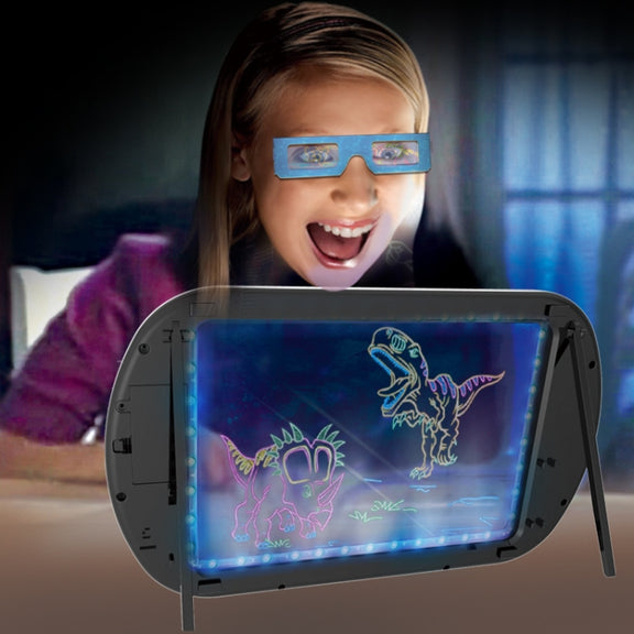 3D Fluorescent Drawing Board Magic Luminous Three-Dimensional Writing Board Graffiti Board Lighting Puzzle Children Drawing Board,Style: YM163(Dinosaur Version)