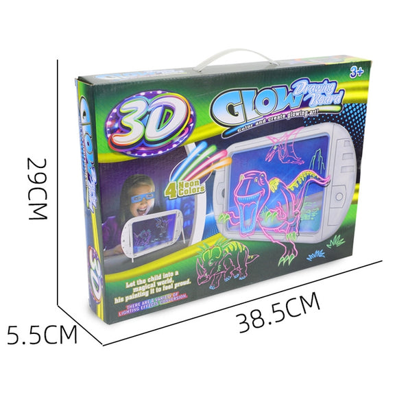 3D Fluorescent Drawing Board Magic Luminous Three-Dimensional Writing Board Graffiti Board Lighting Puzzle Children Drawing Board,Style: YM163(Dinosaur Version)