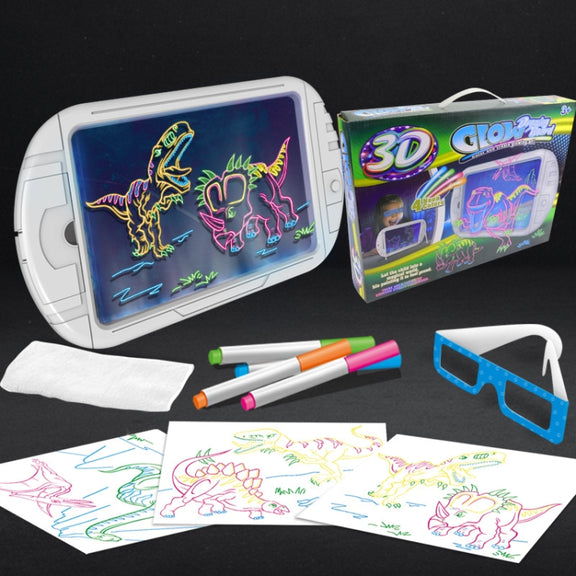 3D Fluorescent Drawing Board Magic Luminous Three-Dimensional Writing Board Graffiti Board Lighting Puzzle Children Drawing Board,Style: YM163(Dinosaur Version)