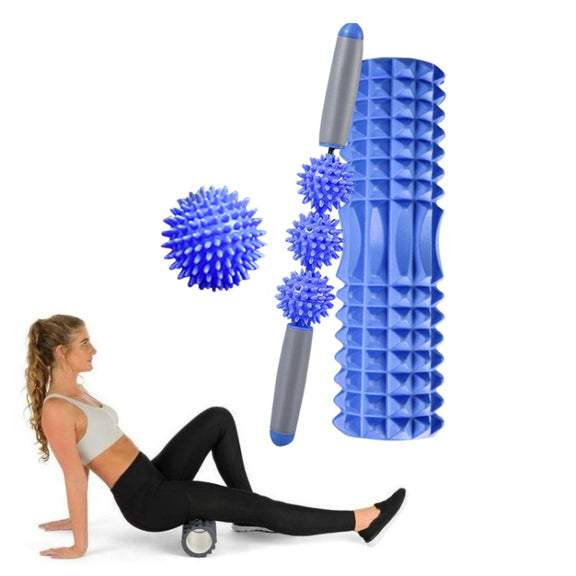 3 in 1 Eva Foam Roller Hollow Muscle Relaxation Roller Yoga Column Set, Length:  33cm (Blue Crescent)