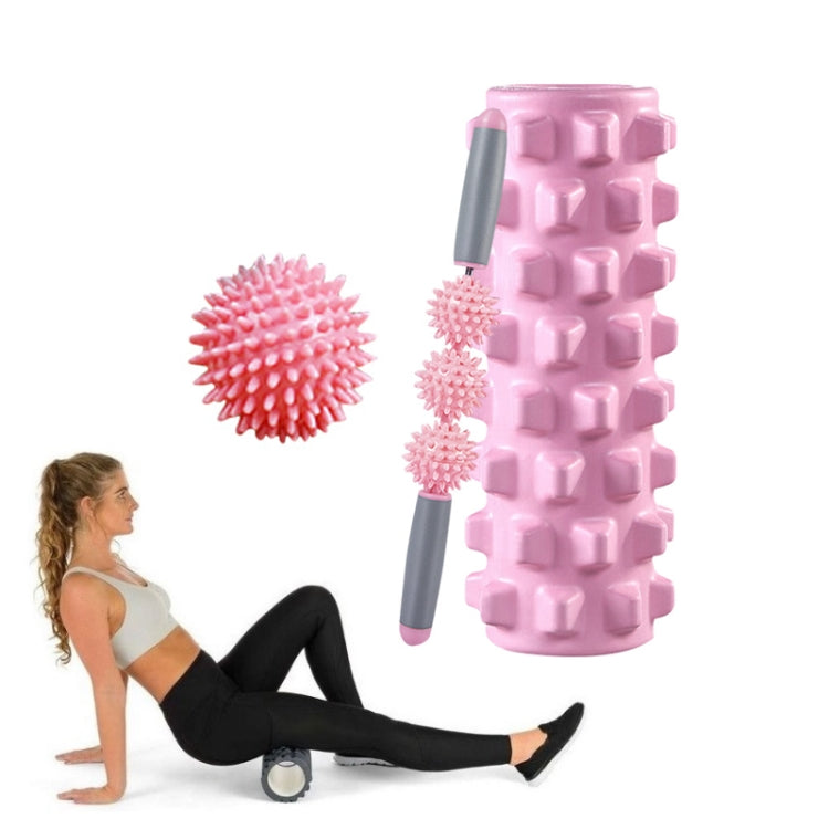 3 in 1 Eva Foam Roller Hollow Muscle Relaxation Roller Yoga Column Set, Length: 45cm (Pink Wolf Tooth)