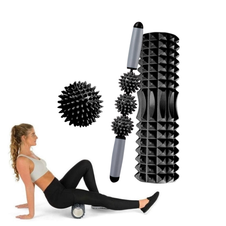3 in 1 Eva Foam Roller Hollow Muscle Relaxation Roller Yoga Column Set, Length: 33cm (Black Crescent)