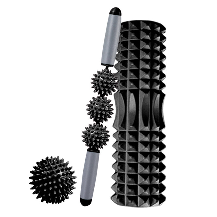 3 in 1 Eva Foam Roller Hollow Muscle Relaxation Roller Yoga Column Set, Length: 33cm (Black Crescent)
